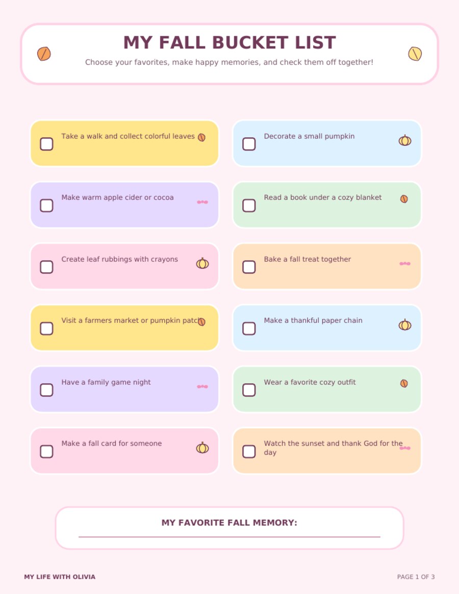 Preview of the colorful My Fall Bucket List
