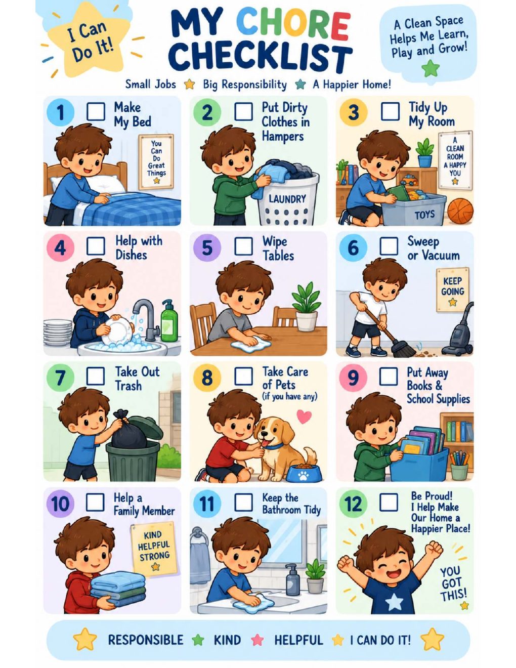 Preview of the colorful My Chore Checklist page